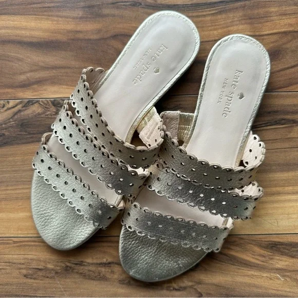 Kate Spade Women's Gold lazer cut strap leather Sandals 7 - Picture 1 of 6